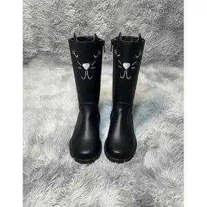 Fashionable Kitten Style Leather Boots with Fur Trim and Low Heel for Girls BARRY BOOTS <b>Warm</b> Elegant Children's <b>Shoes</b> - Product Image 1