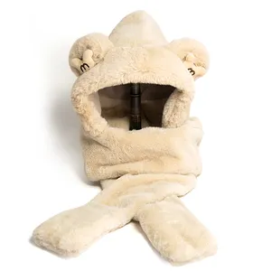 Warm Faux Fur Fluffy Hood Winter Hat Scarf Gloves Set 3 in 1