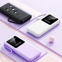 Batterie externe ultra-fine 10000 mAh, station de charge rapide 10 W avec câbles intégrés pour iPhone, lumière LED, chargeur portable