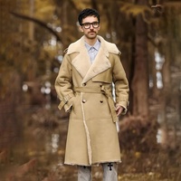 NAFA OEM Chic Oversize Cozy Merino Lamb Sheep Fur Shearling Abrigo largo de invierno para hombre con comodidad