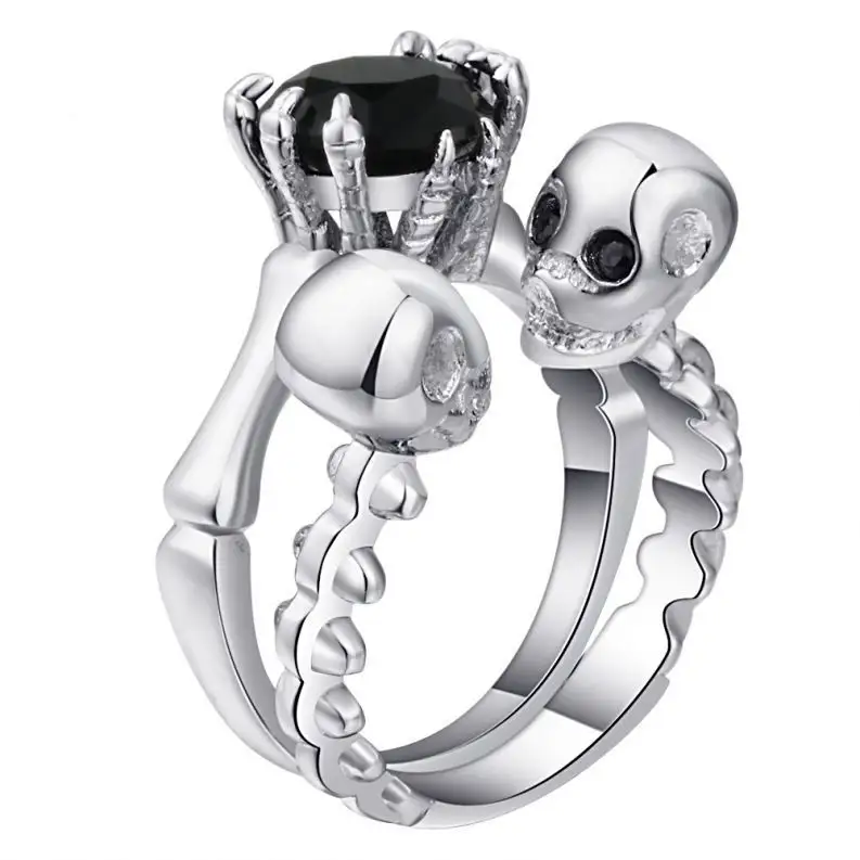 Кольцо с черным цирконием для мужчин и женщин, обручальное ювелирное изделие с бриллиантами, с черепом