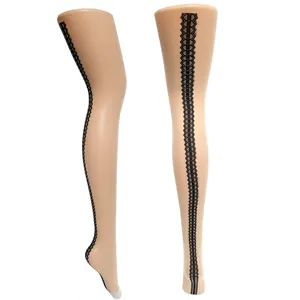 Mode chaussettes transparentes sexy bas de soie cuisse strie collants femmes legging chaussettes personnalisées logo ligne motif