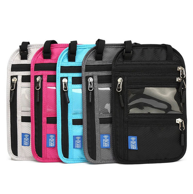Fashion Rfid Block Couple Neck Cross Body Crossbody Phone Nylon Sling Passport Holder Bag Womens Man