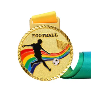 सस्ते कस्टम शिल्प बॉक्स खेल धातु पुरस्कार फुटबॉल समापन फुटबॉल पदक और ट्राफियां सोना मढ़वाया टीम फुटबॉल पदक