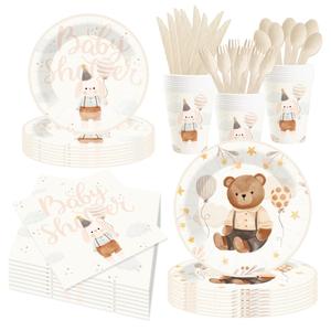 Decoraciones para Baby Shower de Oso Pardo DAMAI, Juego de Platos y Servilletas con Temática de Oso, Artículos para Fiestas de Cumpleaños de Bebé - Product Image 1