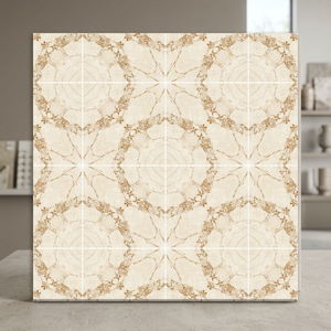 Azulejos de Porcelana Pulida Marca Vistaar, Amarillos/Dorados, Diseño Terrazo, Antideslizantes, para Exteriores, Baños y Pasillos, 600x600 - Product Image 1