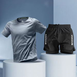 Nuevo conjunto deportivo de seda de hielo para hombre, camiseta de secado rápido para correr, camiseta, <span class=keywords><strong>pantalones</strong></span> <span class=keywords><strong>cortos</strong></span>, Fitness de verano, ropa de entrenamiento de fútbol, equipo - Product Image 1