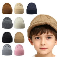 Bonnet en acrylique tricoté pour enfants, style décontracté, avec revers, logo brodé, idéal pour l'hiver et les costumes de tout-petits, à prix abordable