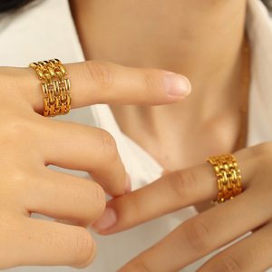 Geometric Titanium Steel <b>Ring</b> Gold 7mm Unisex Fashion Jewelry Gift - Product Image 4