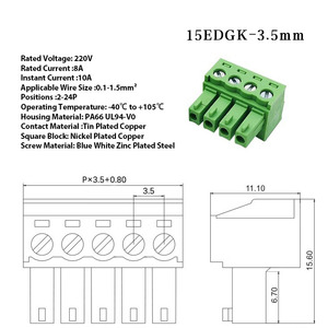 KF2EDG3.5mm 3.81mm Steckbare <span class=keywords><strong>PCB</strong></span>-Anschlussklemme EDGR Grün 15EDGK Verdrahtungs-Steckklemmenblock 2-24 Montage Steckbare Anschlussblöcke - Product Image 2