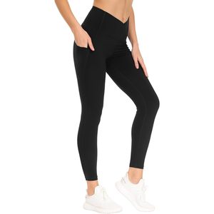 FOXA Leggings de yoga de cintura alta para mujer con bolsillos, pantalones deportivos con control de abdomen, color negro - Product Image 6