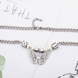 Collar de mariposa de plata tibetana con dados y cadena de perlas para suéter de moda - Product Image 2