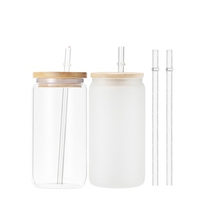Ventas calientes 16oz Clear Frosted <span class=keywords><strong>Soda</strong></span> Pop en forma de sublimación Jarra de cerveza Lata de vidrio Copa de vidrio con tapa de paja - Product Image 1
