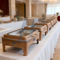 Plat de service professionnel de luxe 9L en acier inoxydable effet bois, chauffé à la vapeur, à économie d'énergie, avec contrôle manuel de la température