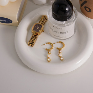 Drop <b>Earrings</b> 18K Gold Stainless Steel Round Zircon <b>Tassel</b> Bezel Setting Party Jewelry - Product Image 4