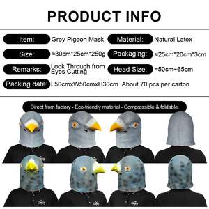 Masque de tête d'oiseau en latex fantaisie, gris, pour déguisement de colombe, masques de pigeon pour théâtre, spectacle, mascarade, cosplay - Product Image 2