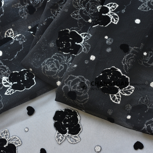 Tessuto personalizzato floccato in Tulle Mesh <span class=keywords><strong>stampa</strong></span> lamina di tessuto in Tulle floccato con rosa per abiti - Product Image 6