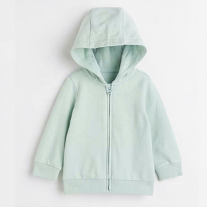 OEM เสื้อฮู้ดมีซิปสำหรับเด็กสีพื้นผ้าฝ้ายถักแบบลำลองมีกระเป๋ามีฮู้ดสำหรับฤดูหนาวผ้า100% ย้อมสีล้วนมีซิป - Product Image 1