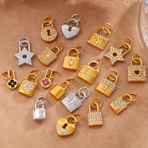 จี้รูปแม่กุญแจประดับเพชรสไตล์ยุโรปอเมริกัน ทำจากสแตนเลสชุบทอง 18K รูปทรงหลากหลาย สำหรับทำสร้อยคอ DIY - Product Image 1