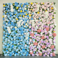 Décor mural NINI bleu et rose avec fleurs 5D, 2,4 m x 2,4 m, roses et verdure au toucher réel pour baby shower et révélation du sexe