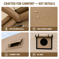 Nueva Carpa Glamping Profesional de Dos Habitaciones, 8.7m, Puerta Única, Cinco Ventanas, Resistente al Viento, Estable, de Oxford y PVC, para Playa y Senderismo