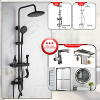 Ensemble de douche mural moderne noir en laiton avec mitigeur et pommeau pluie