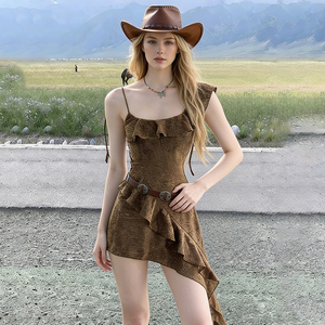 Vestido Mini Asimétrico con Lazo y Volantes para Mujer, Estilo Francés Sexy, Corte Regular, Color Sólido, Lavable, Estilo Grunge Chic - Product Image 1