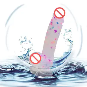 Xiaea Confetti Thrusting Dildo Waterproof Crystal Glass Realistic Masturbation Suction Cup Silicone Jelly Clear Dildos For Women