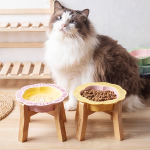 Lace <b>Cat</b> Bowl Anti Black Chin <b>Food</b> Ceramic Pet Anti Knock High Legged Wooden Frame <b>Food</b> Bowl Water Feeding Bowl - Product Image 1