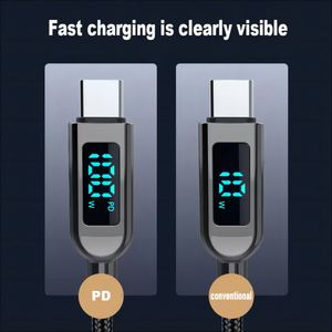 Nylon bện Loại-C Cáp dữ liệu sạc nhanh 100W PD cáp bện Vật liệu thời gian thực hiển thị kỹ thuật số trong suốt 100W Cáp - Product Image 3
