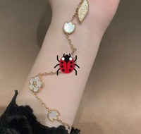 Bracelet pour mère en agate rouge et coccinelle, ensemble de bijoux