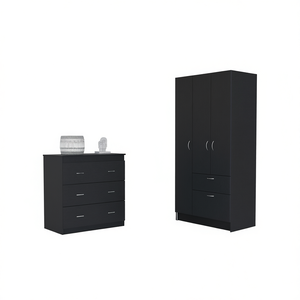 ตู้เสื้อผ้าคาร์ตาเฮนาและตู้ลิ้นชักสามชั้นคาปรีสีดำ ชุดห้องนอน เฟอร์นิเจอร์เก็บของทันสมัย - Product Image 1