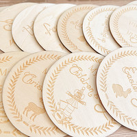 13 cartes rondes en bois gravées pour étapes importantes de bébé, épaisseur 3 mm, accessoires de photographie commémoratifs de la naissance