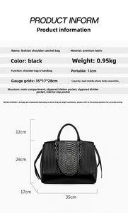 Sac fourre-tout haut de gamme pour femme, motif crocodile texturé, style rétro européen, grande capacité, fermeture éclair - Product Image 6