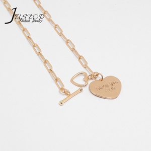 18K Laiton Femmes Amour Coeur Cristal Strass Pendentif Collier Unisexe À La Mode Plaqué Or Respectueux De L'environnement Chaîne À Maillons - Product Image 5