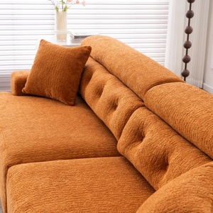 LY-029 arancione 4 posti combinato divano legno grano ciniglia tessuto completo spugna compressione Orangutan mobili per la casa appartamento FCJ"