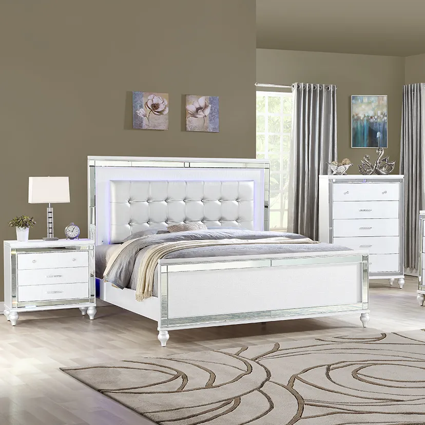 Stock in USA! 5 pcs king bed nightstand chest dresser mirrored home furniture bedroom set