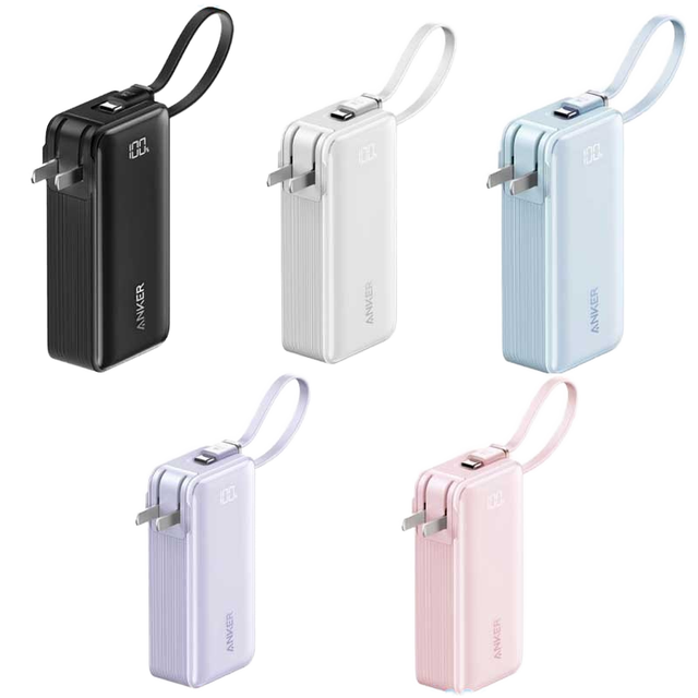 Anker 3-in-1 100000mAh Li-Polymer Battery Plastic Built-In Type-C Cable Foldable 30W Fast Charging EU Plug Portable Power Bank