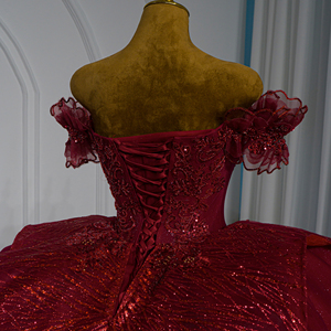 Nxm01-Pz Stunning <b>Burgundy</b> Sequin Ball Gown Off Shoulder Ruffle Beaded Corset Quinceanera <b>Dress</b> <b>Prom</b> Gown Jancemebr - Product Image 6