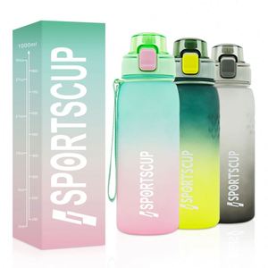 Botella de Agua Deportiva de 1 Litro, a Prueba de Fugas, Libre de BPA, con Marcador de Tiempo, Botella de Agua Motivacional de Plástico Grande para Correr - Product Image 1