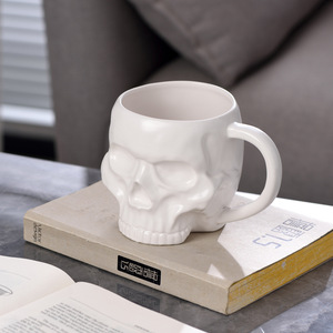 DAMAI Happy Halloween Hit 3D Sculpted White Black Skull Mug Ghost Ceramic Party Cups for Halloween Tableware & Decorations - Product Image 5