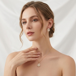 Conjunto de Joyería de Perlas de Moda al <span class=keywords><strong>por</strong></span> <span class=keywords><strong>Mayor</strong></span>, Chapado en Oro de 18K, con Zirconia en Forma de Lágrima y Halo, para Novias, Bodas y Fiestas, Collar y Pendientes para Mujer 2026 - Product Image 4