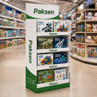 Expositor de cartón corrugado escalonado para juguetes de bloques de construcción, gráficos personalizados llamativos, montaje rápido y carga estable para supermercados