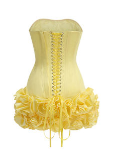 أصفر مثير حمالة عارية الظهر أحمر منظم الأزهار مزين صغير طول نحيف المشاهير حزب فستان حفل الكوكتيل - Product Image 2