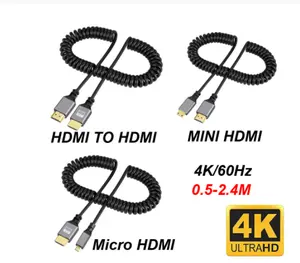 4K 60HZ 0.5-2.4M Compatible HDMI vers HDMI Micro HDMI/Extension enroulée câble Flexible en spirale mâle à mâle câble de prise