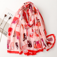 Écharpe châle imprimée chat mignon en satin, longue écharpe de tête pour le printemps et l'automne, protection solaire, foulards de tourisme, hijabs