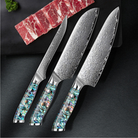 Ensemble de couteaux Santoku LONSDOW en acier Damas à 67 couches, 3 pièces, couteau de chef ergonomique avec manche en nacre, ensemble de couteaux de cuisine en Damas