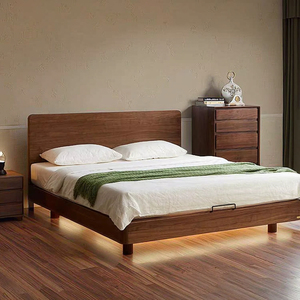 Lit suspendu en bois massif de noyer noir nord-américain Design japonais simple avec grand dossier pour mariage Hôtel Simple Double Taille - Product Image 6