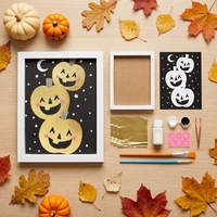Kit de Peinture DIY Citrouille d'Halloween avec Feuille d'Or, Outil en Plastique, Jouet Éducatif pour Enfants, Créez Votre Propre Art en Feuille d'Or, Ensemble d'Artisanat Fait Main, À partir de 7 Ans