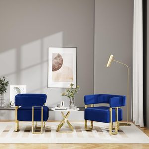 Poltrona Imbottita VINGLI In Tessuto Blu Navy, Design Metà Secolo, Con Braccioli Scavati, Per Soggiorno E Ufficio - 3